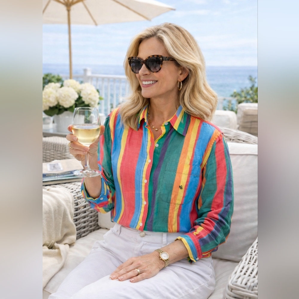 Lauren Ralph Lauren Womens L Cotton  Striped Timeless Coastal Luxury Academia